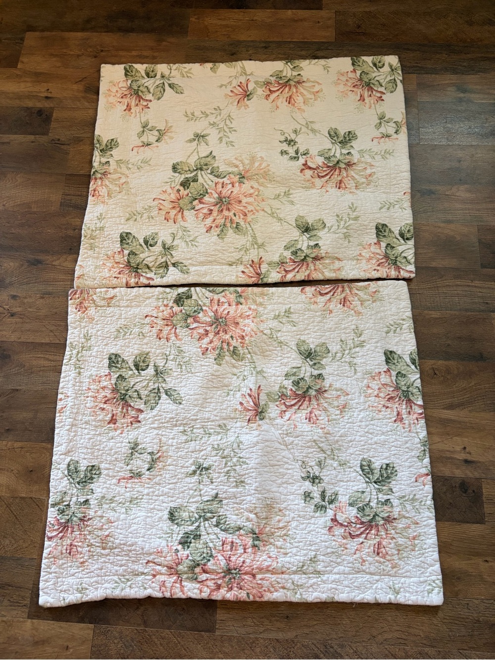 Laura Ashley Floral Quilted Pillow Shams in Cream Green Peach Standard